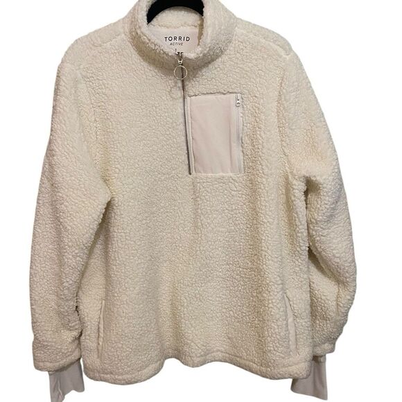 Torrid Active Winter White Sherpa Half Zip Pullover Sweater SZ 1X / 14-16 Cozy - Picture 6 of 15
